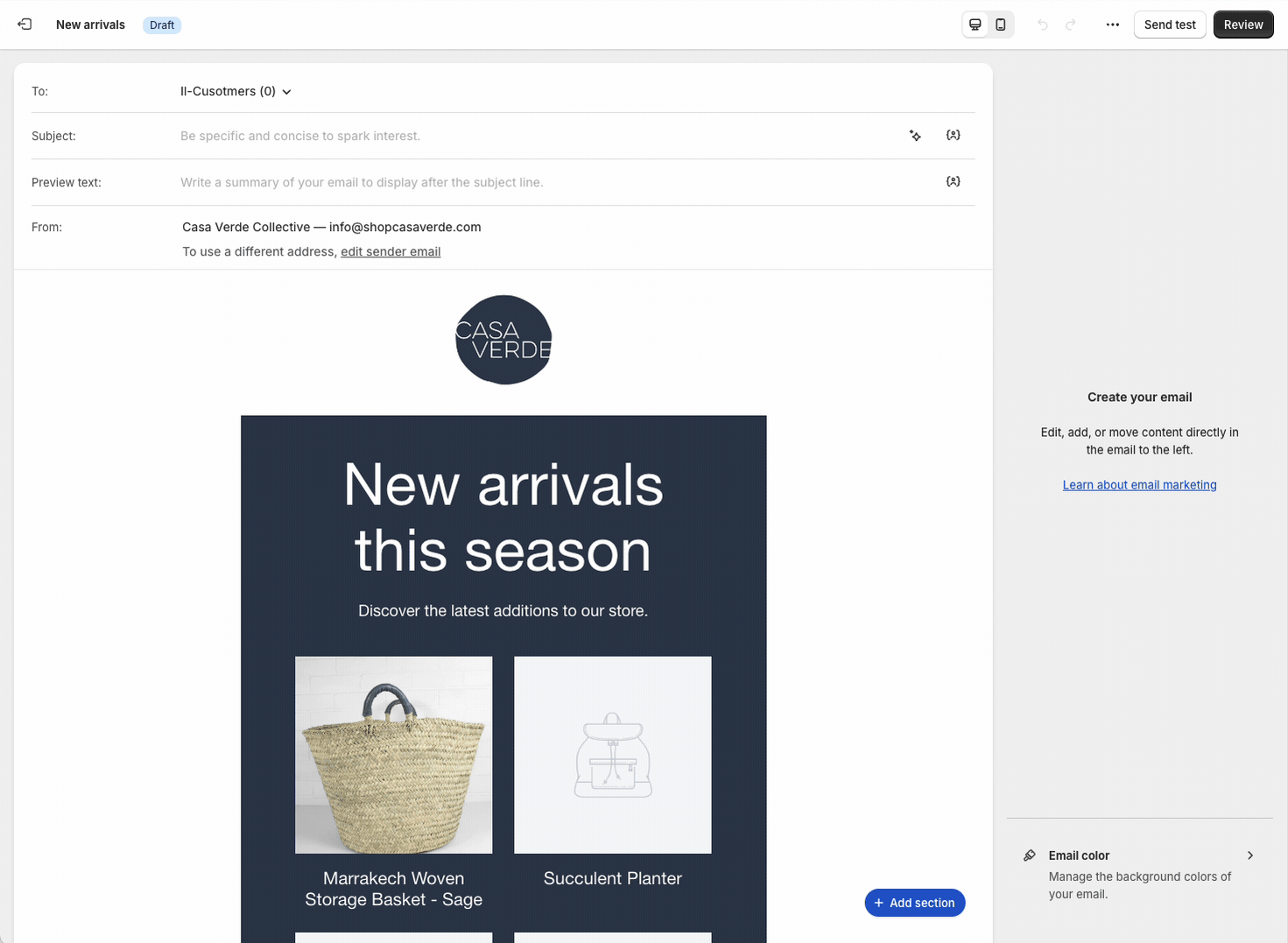 Shopify Email Interface